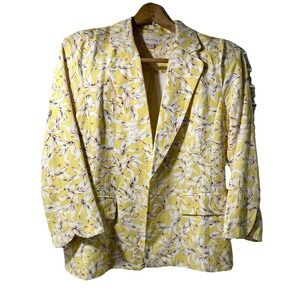 Skies Are Blue Women S Blazer Open Front Floral Yellow White Linen Blend Cruise